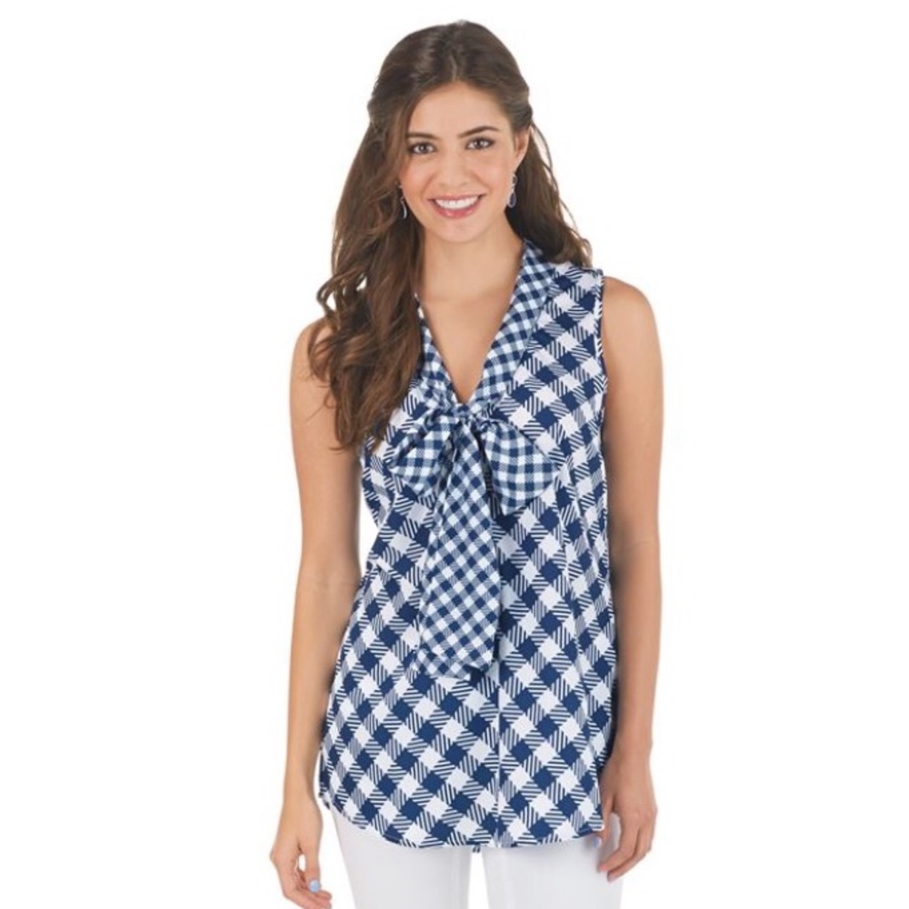 NWT Mudpie Belle Navy gingham bow tunic